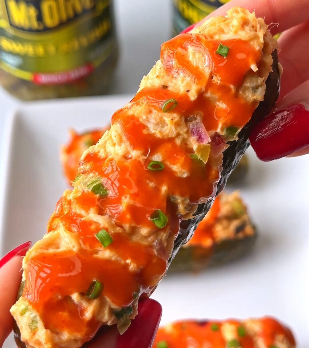 Hot Honey Chicken Salad Pickle Boats