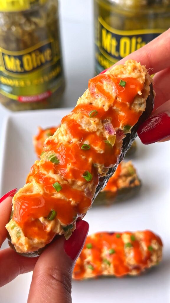 Hot Honey Chicken Salad Pickle Boats